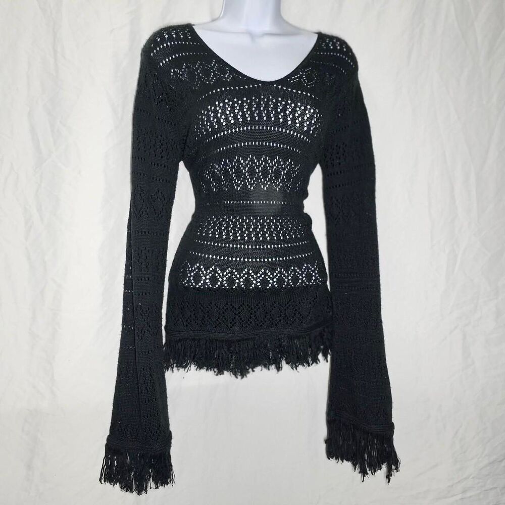 vintage y2k 2000s knit boho gothic whimsical v neck sweater